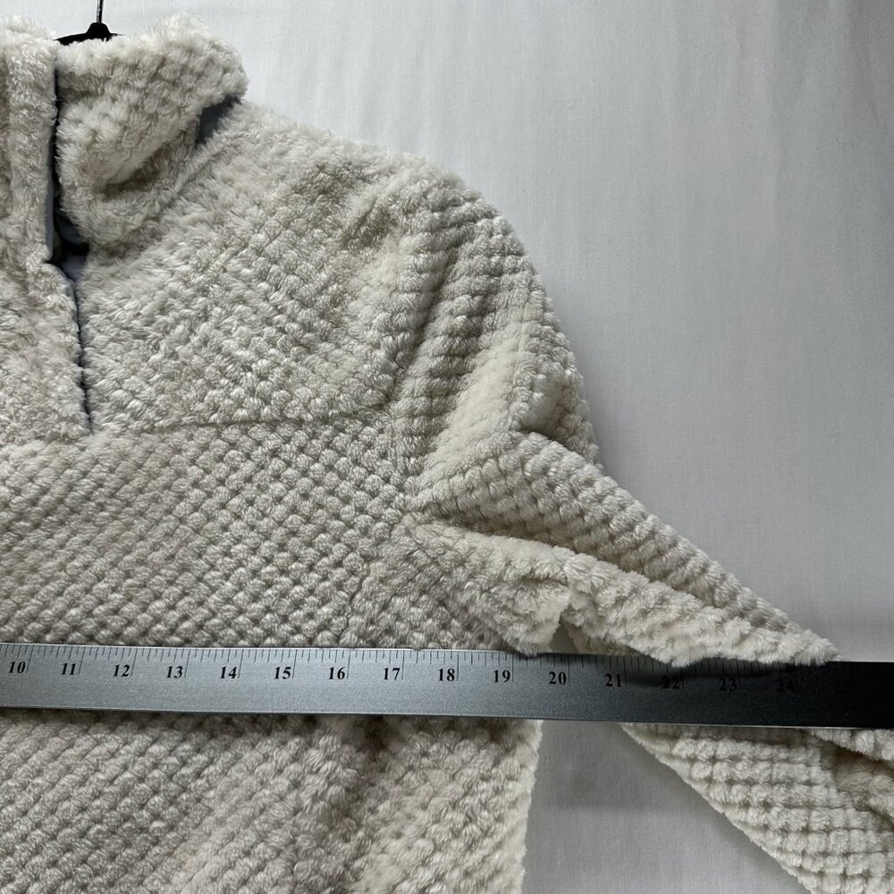 Eddie Bauer Sherpa Quilted Pullover Sweater Women M Snap Mock Neck Pockets Cream - Picture 7 of 11